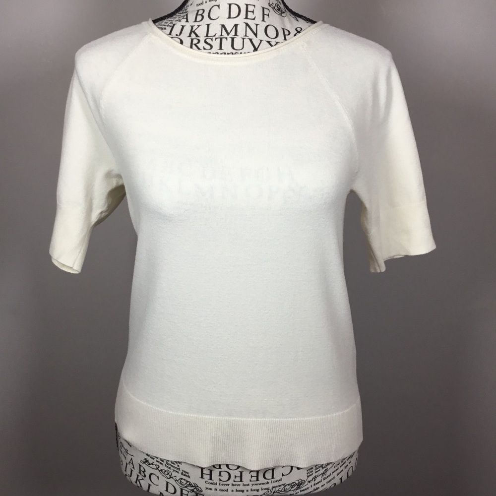 Cream knit short sleeve stretchy top retro minimalist preppy 1950s S